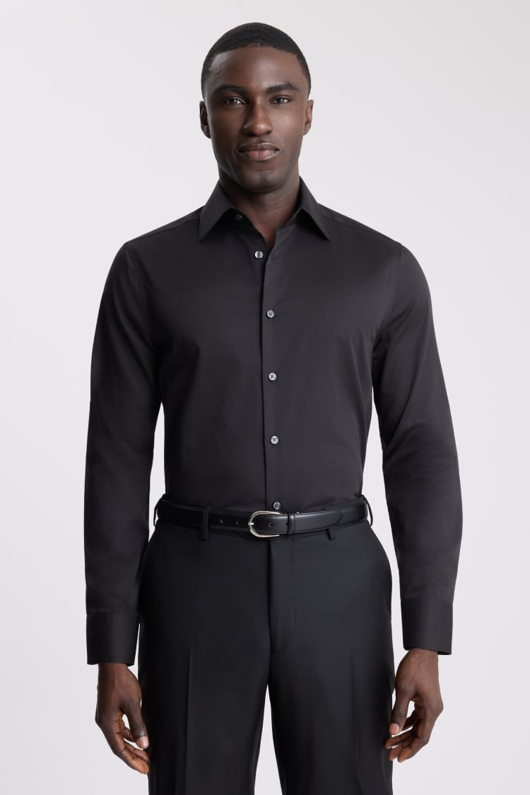 Tailored Fit Black Sateen Shirt