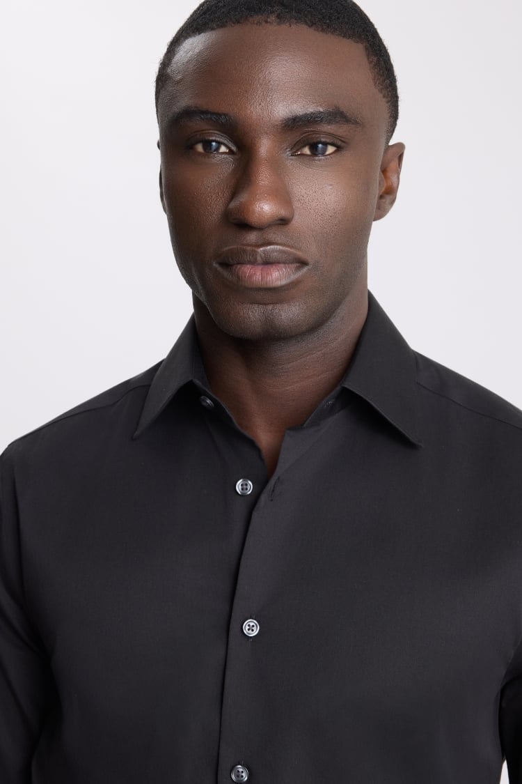 Tailored Fit Black Sateen Shirt