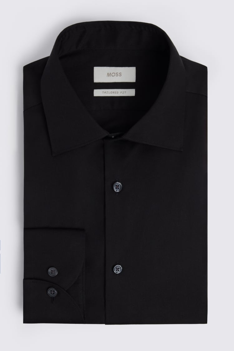 Tailored Fit Black Sateen Shirt