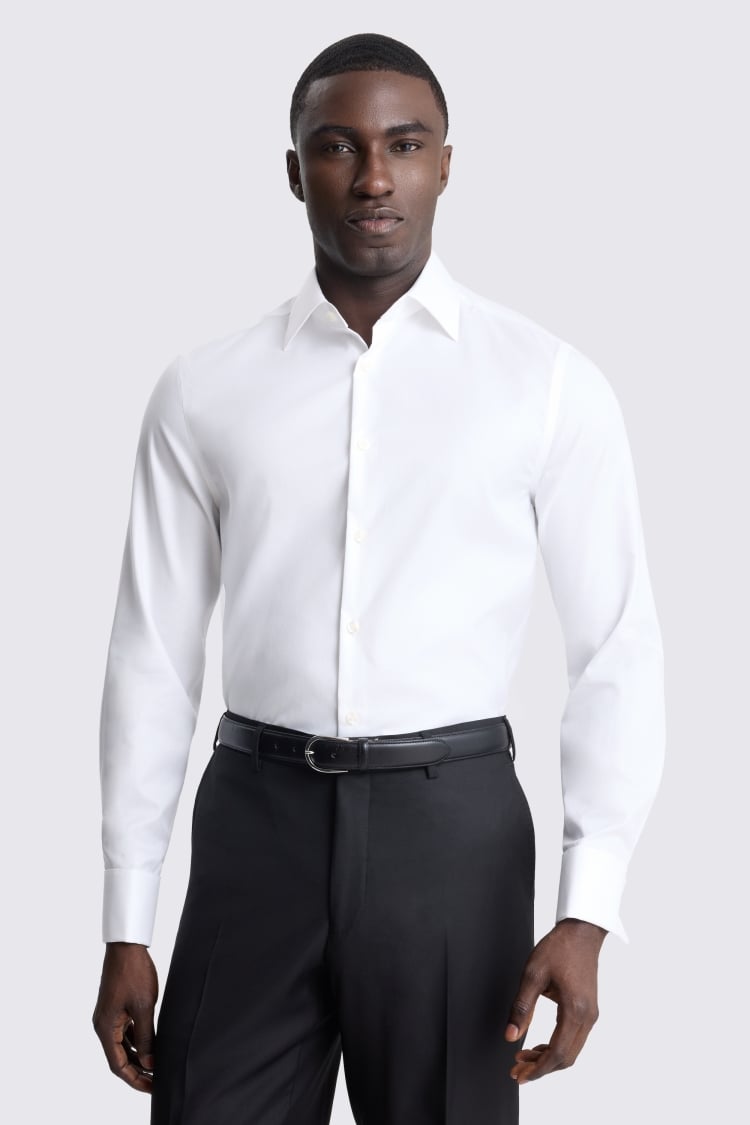 Tailored Fit Double Cuff White Twill Shirt