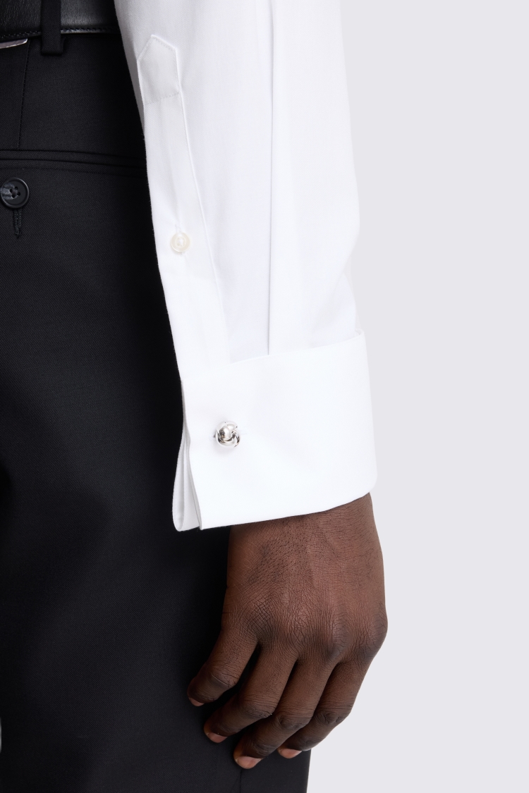 Tailored Fit Double Cuff White Twill Shirt