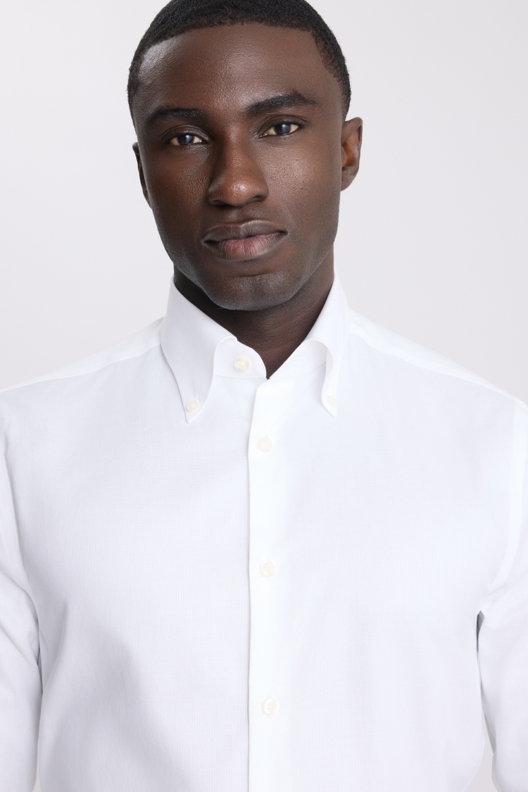 Tailored Fit White Button Down Dobby Shirt