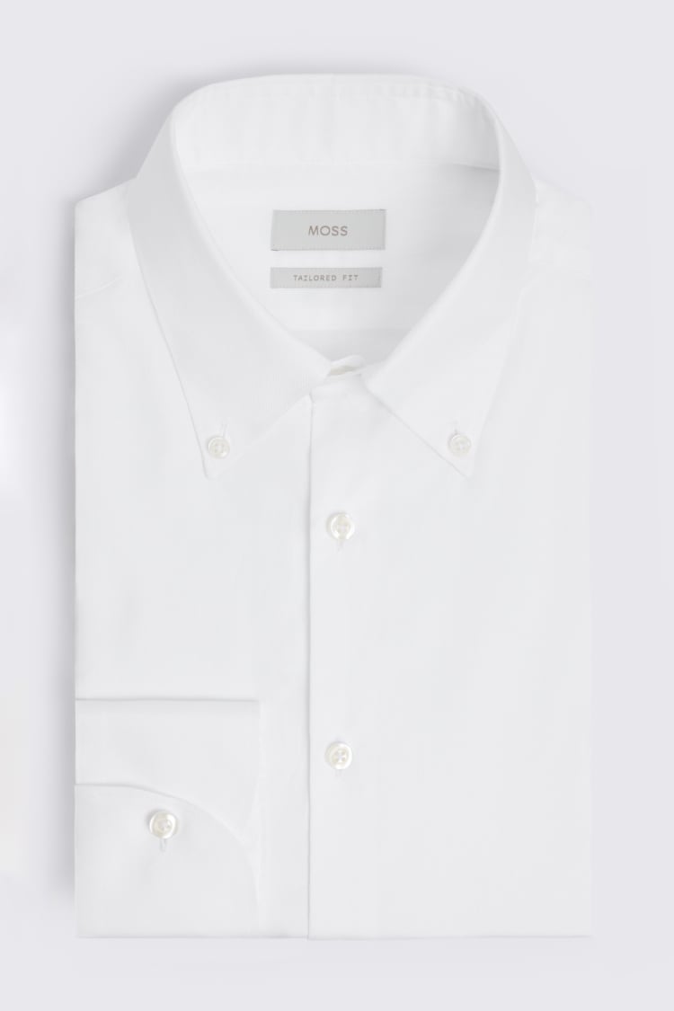 Tailored Fit White Button Down Dobby Shirt
