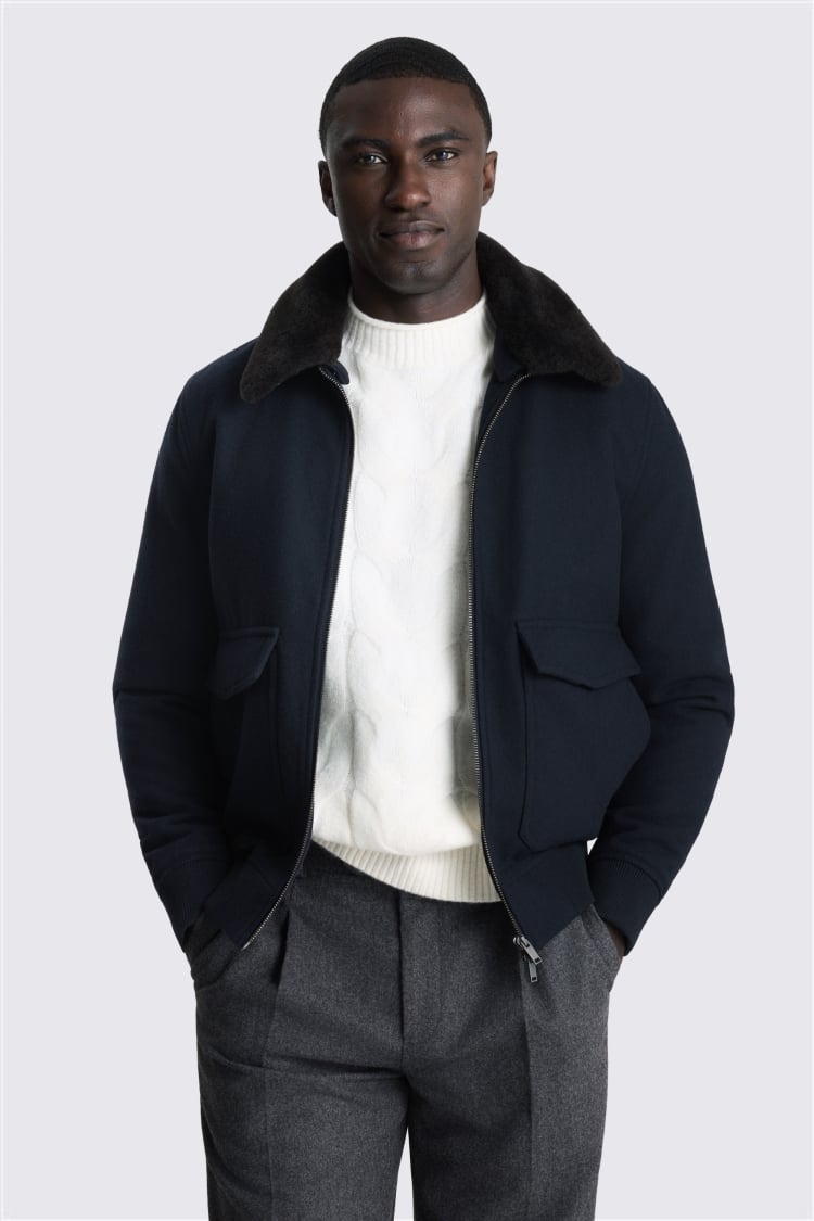 Navy Faux Fur Bomber