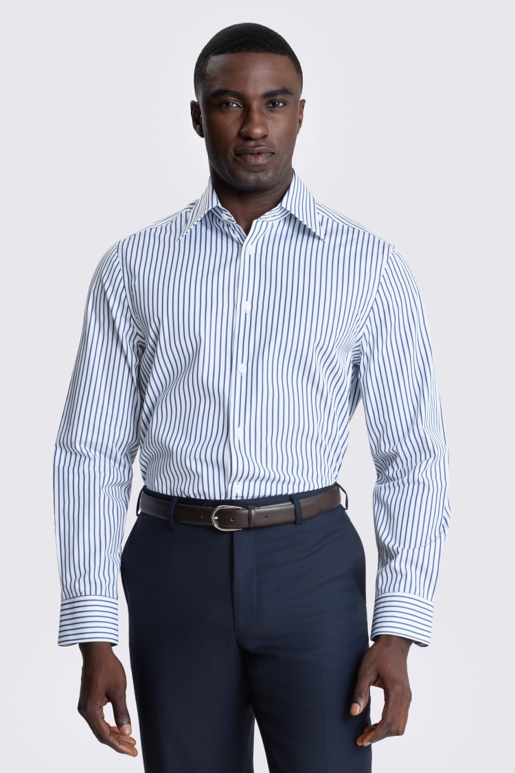 Italian Tailored Fit Navy Blue Stripe Shirt