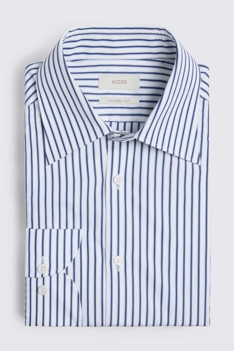 Italian Tailored Fit Navy Blue Stripe Shirt