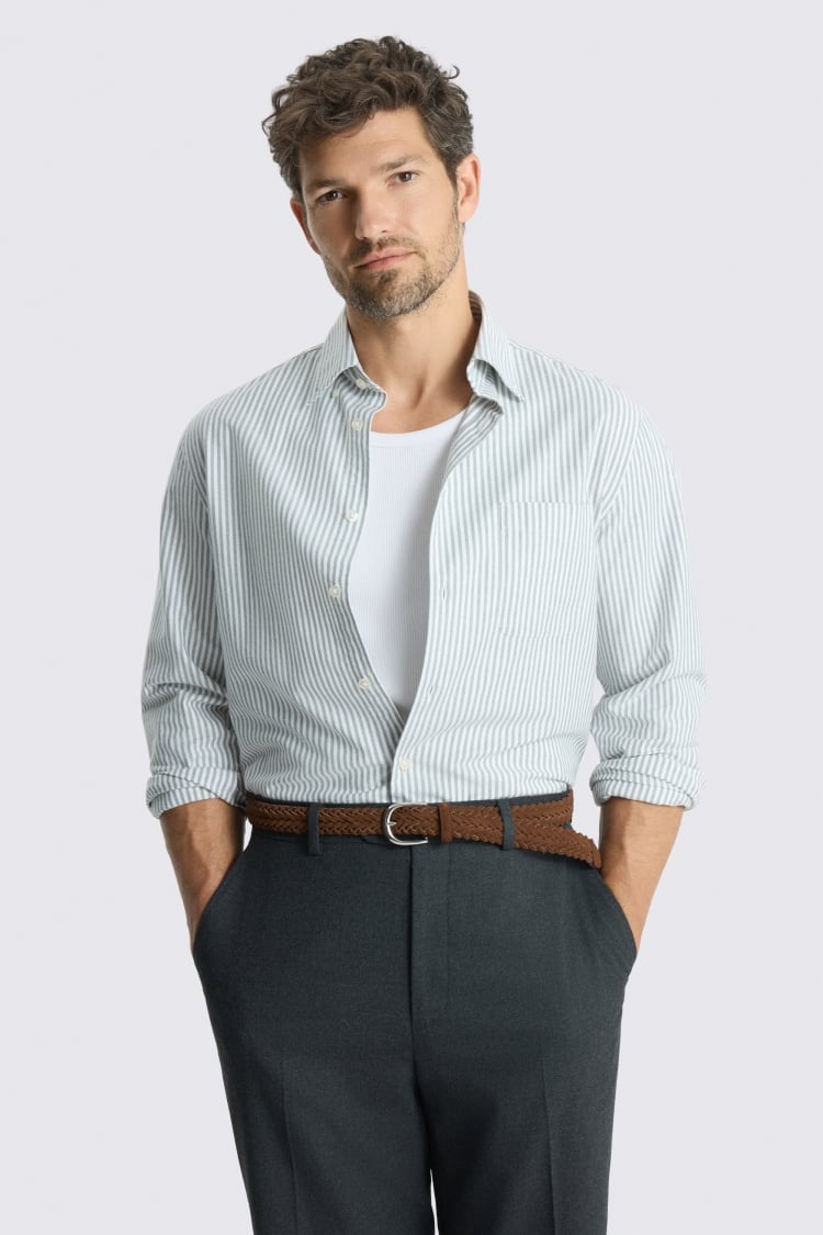 Green Stripe Washed Cotton Oxford Shirt