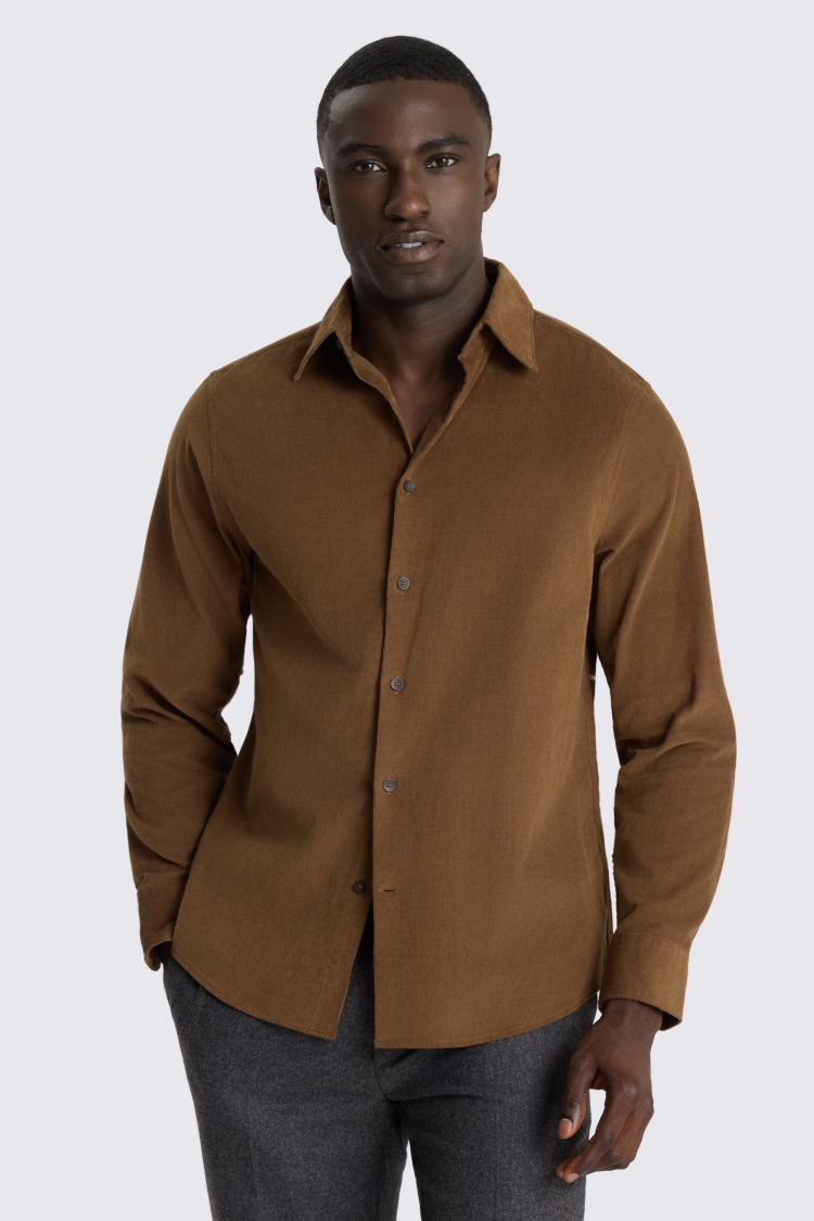 Button Down Mid Brown Cord Shirt