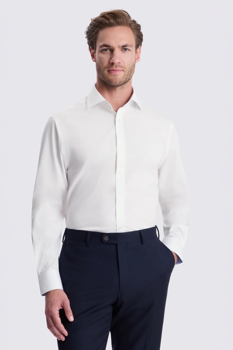 Regular Fit White Stretch Print Contrast Shirt