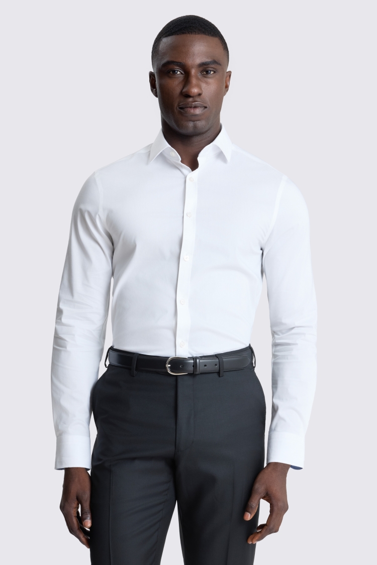 Slim Fit White Stretch Contrast Shirt