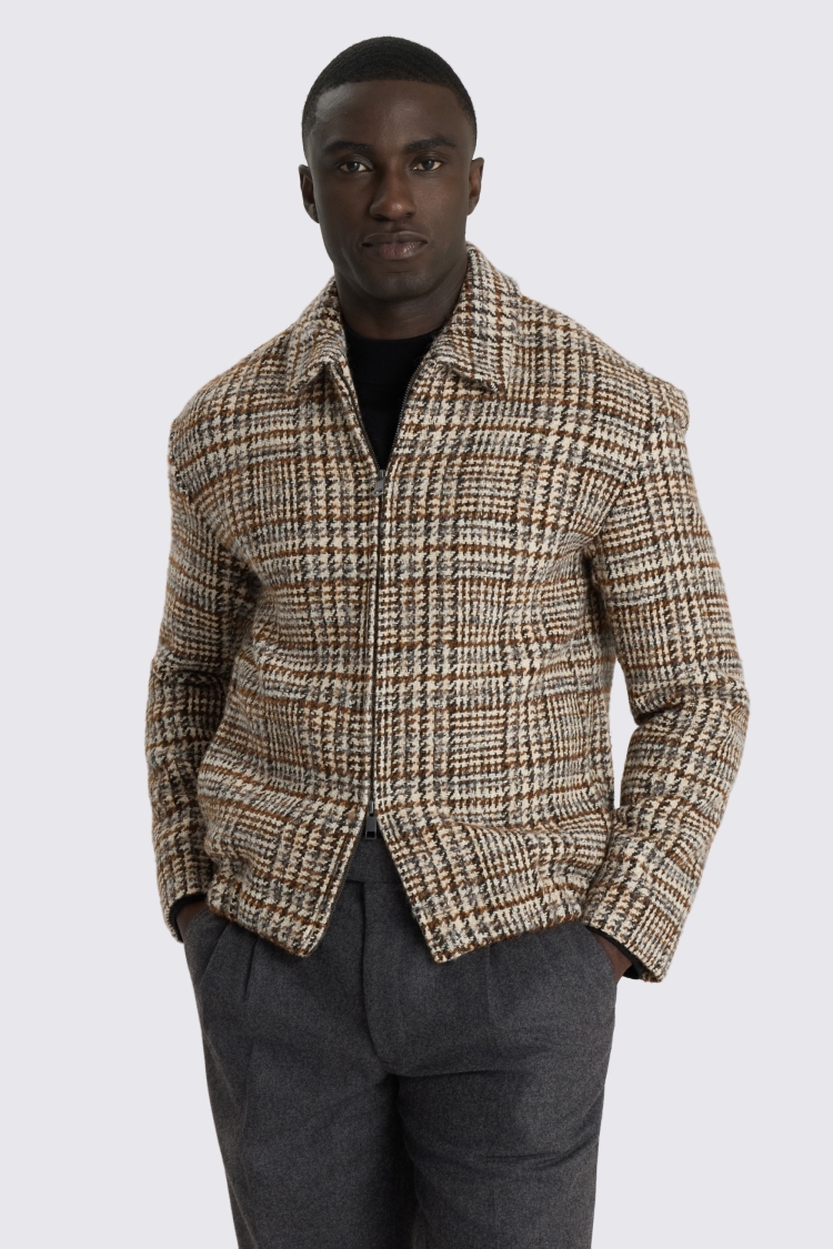 Italian Neutral Check Shacket 