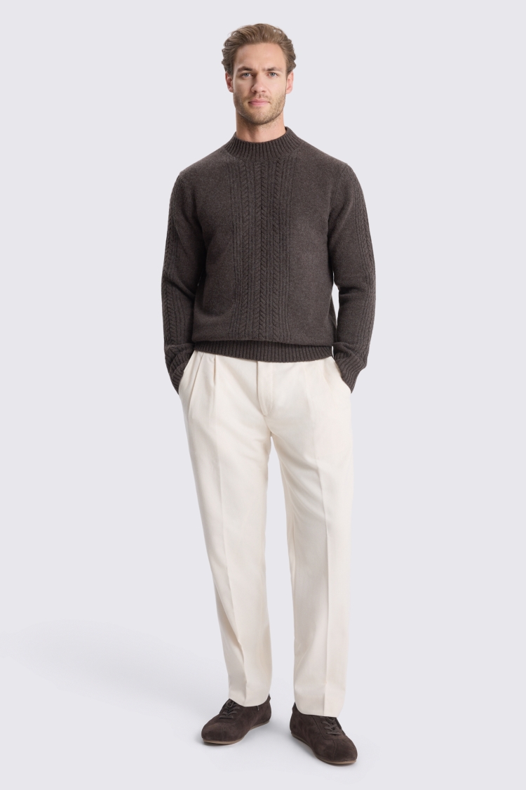 Brown Cable Mock Neck