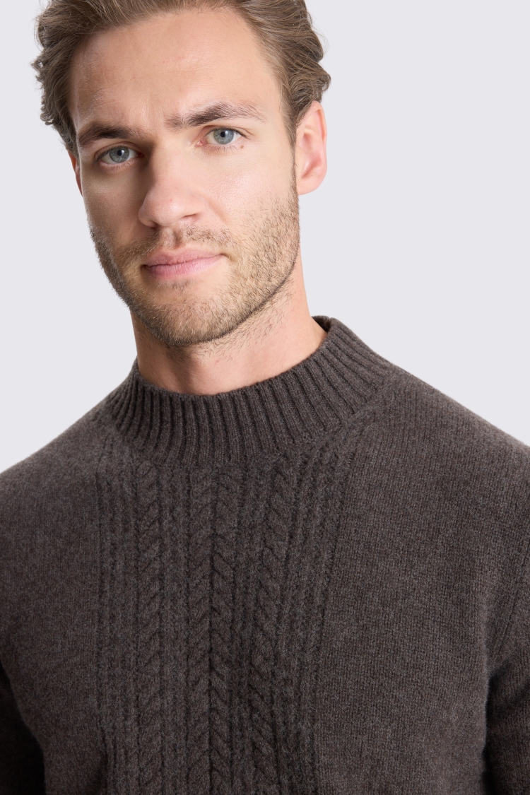 Brown Cable Mock Neck