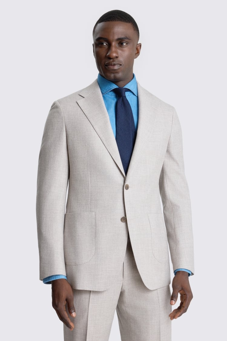 Italian Tailored Fit Neutral Wool Cotton Suit