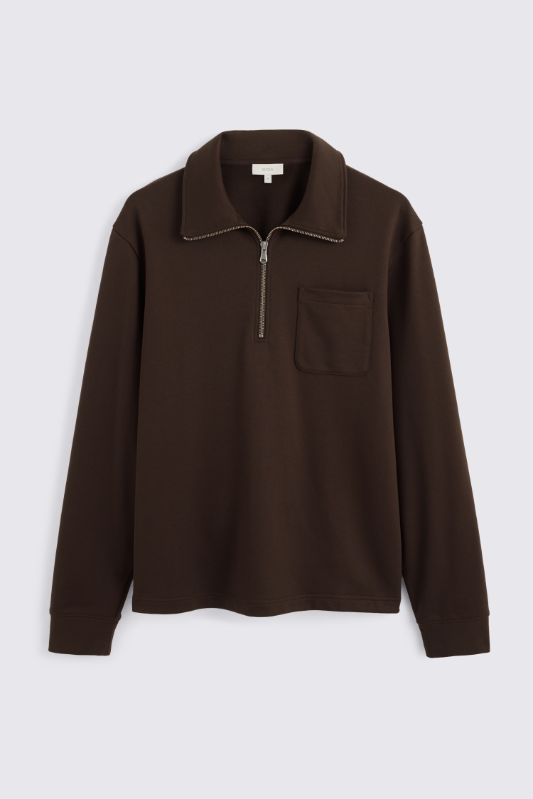 Brown Cotton Quarter Zip Sweatshirt