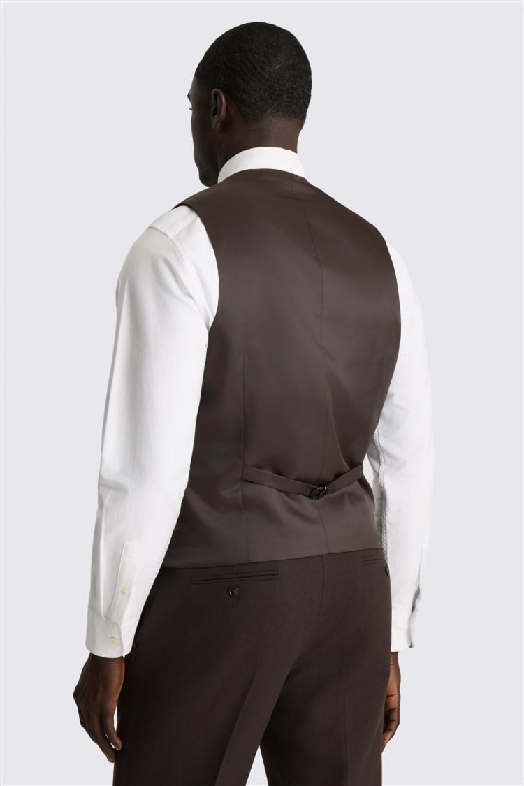 Tailored Fit Dark Brown Tweed Waistcoat
