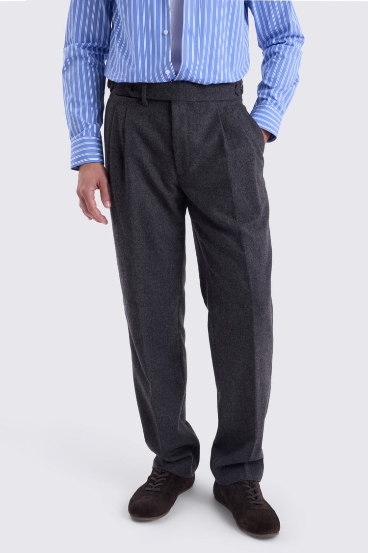 Charcoal Flannel Pleated Trousers