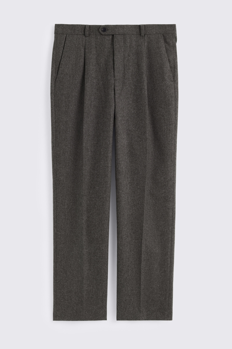 Charcoal Flannel Wide Leg Pleated Trousers