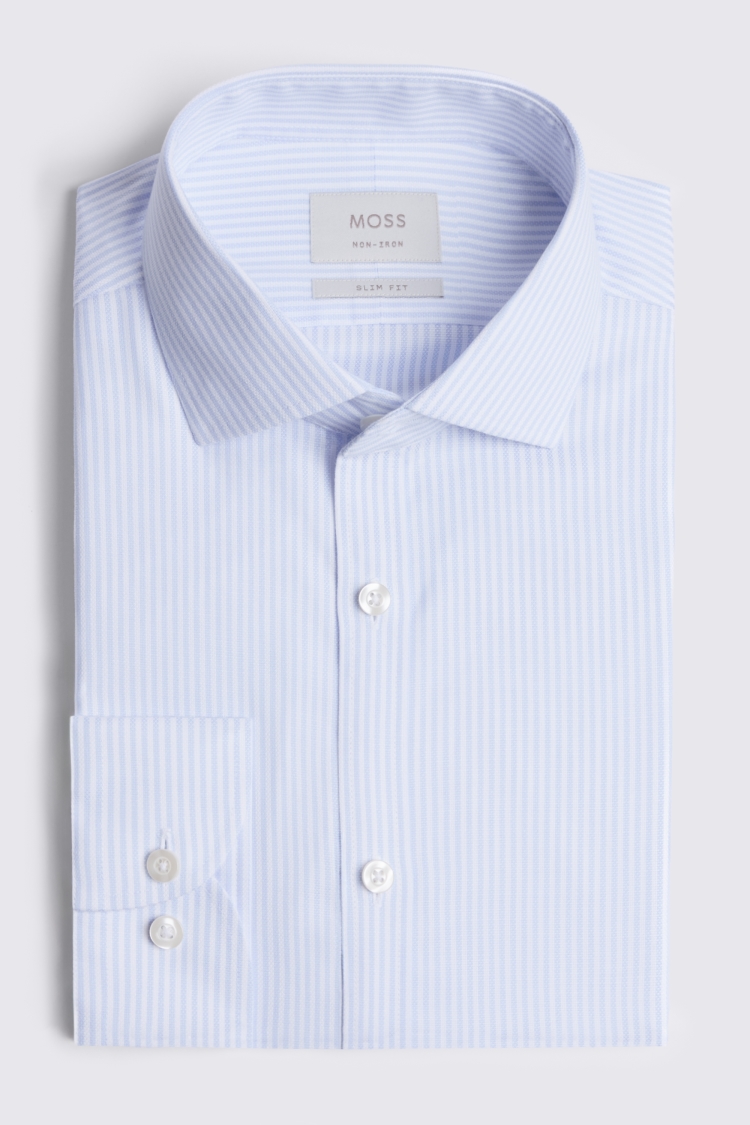 Slim Fit Sky Narrow Stripe Non Iron Shirt