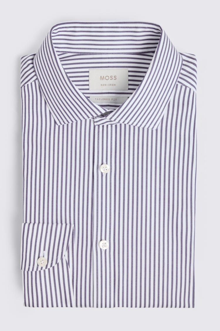 Tailored Fit Navy Stripe Non Iron Shirt