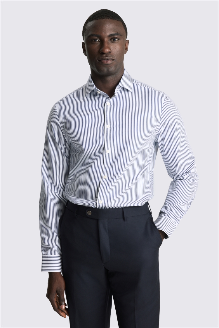 Slim Fit Navy Stripe Non Iron Shirt