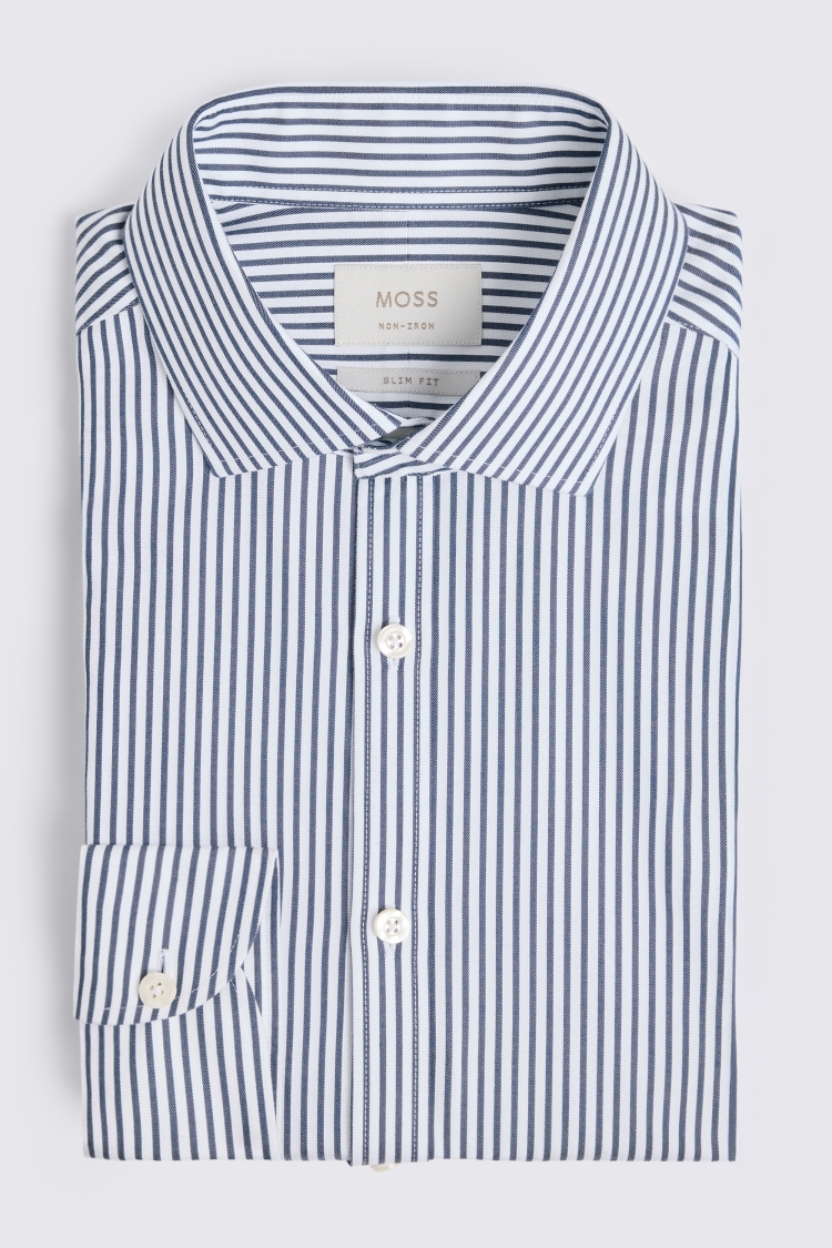 Slim Fit Navy Stripe Non-Iron Shirt