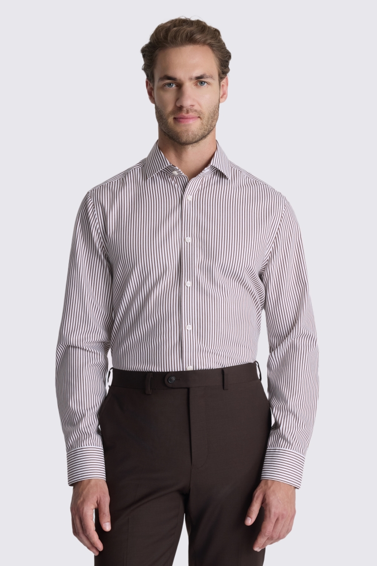 Tailored Fit Brown Stripe Non Iron Shirt
