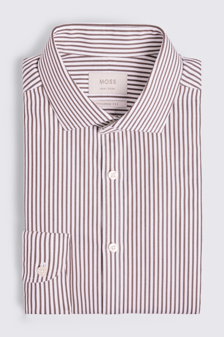 Tailored Fit Brown Stripe Non Iron Shirt
