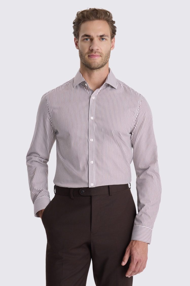 Slim Fit Brown Stripe Non Iron Shirt