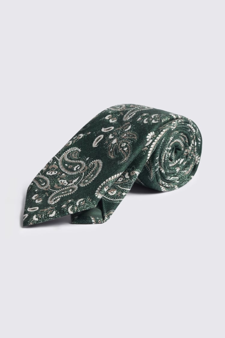 Italian Dark Green & Camel Silk Paisley Tie