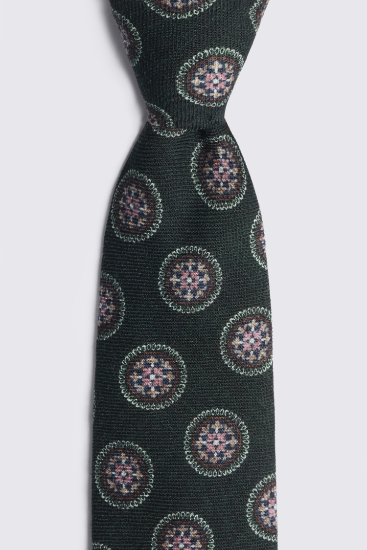 Bottinelli Dark Green & Pink Wool Medallion Tie