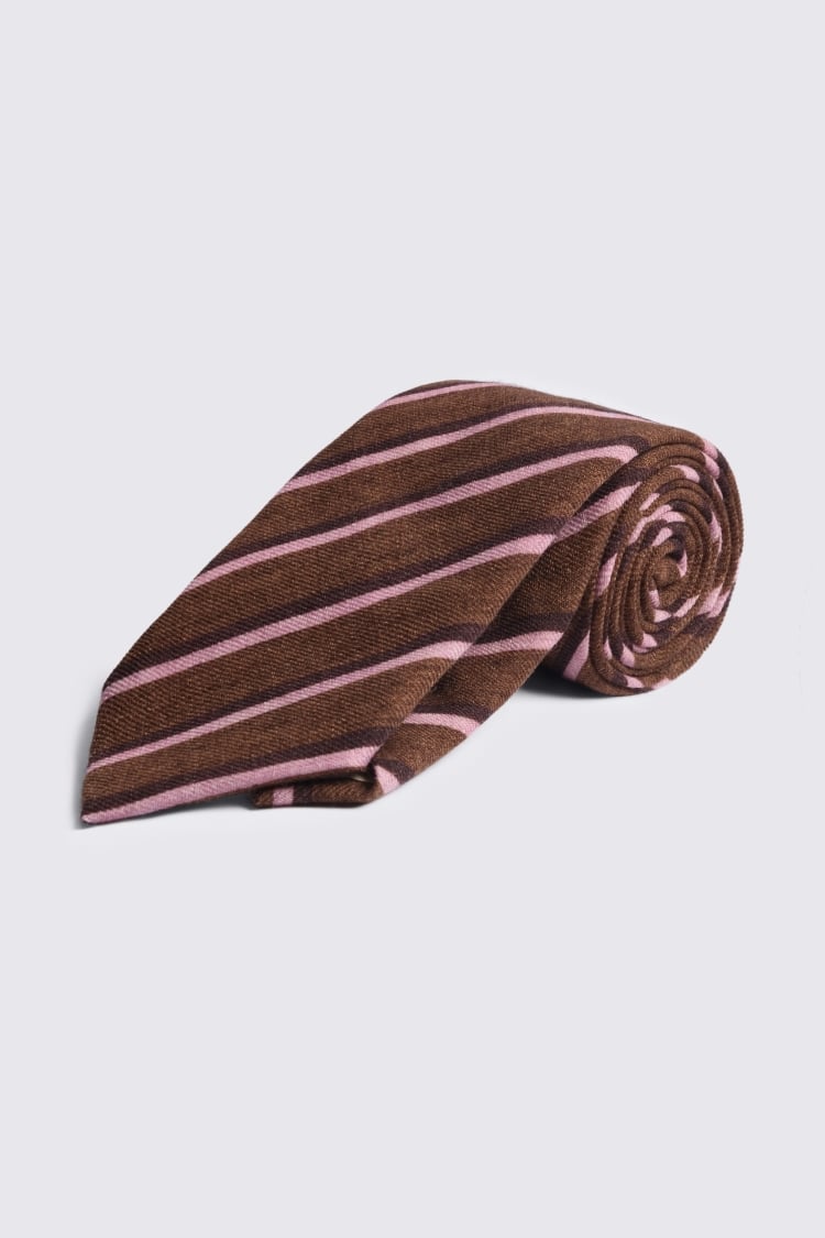 Italian Brown & Pink Wool Stripe Tie