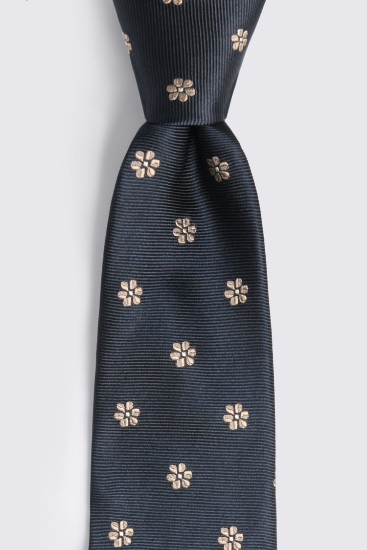 Navy & Taupe Silk Floral Tie