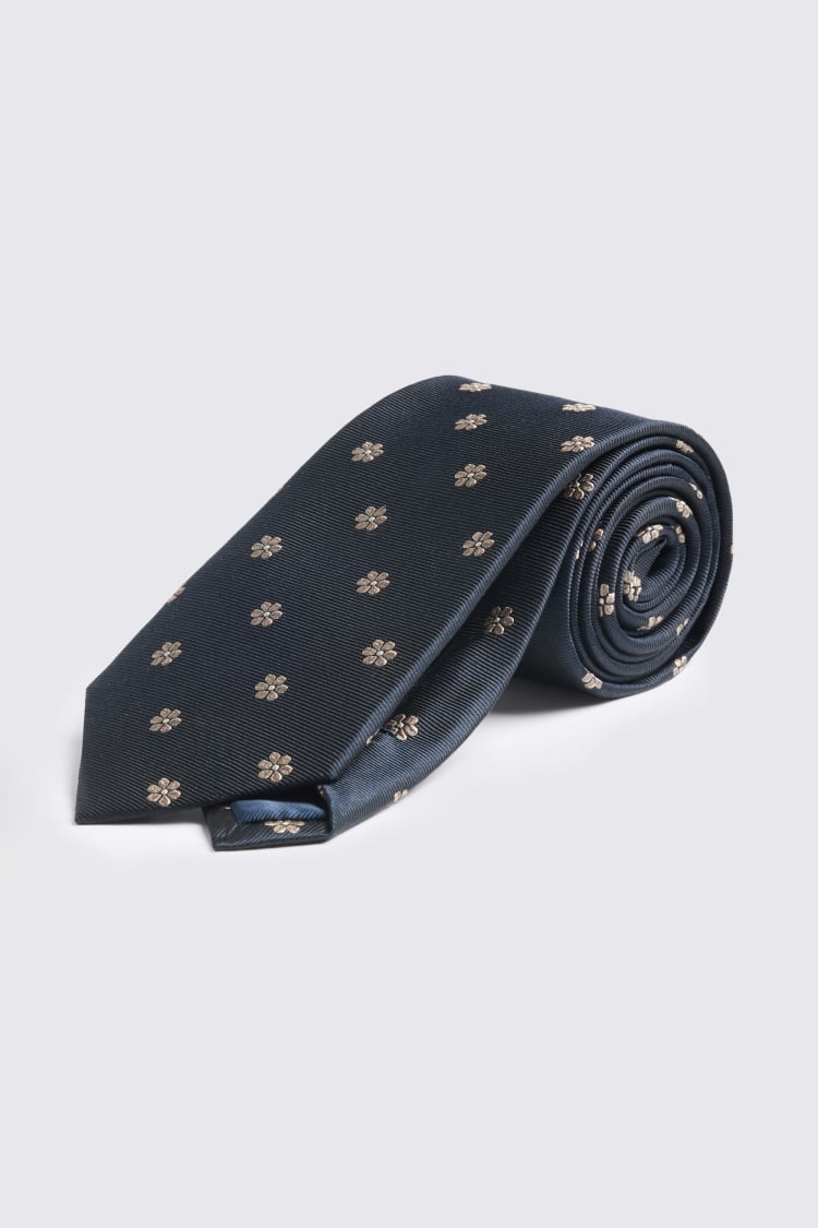 Navy & Taupe Silk Floral Tie