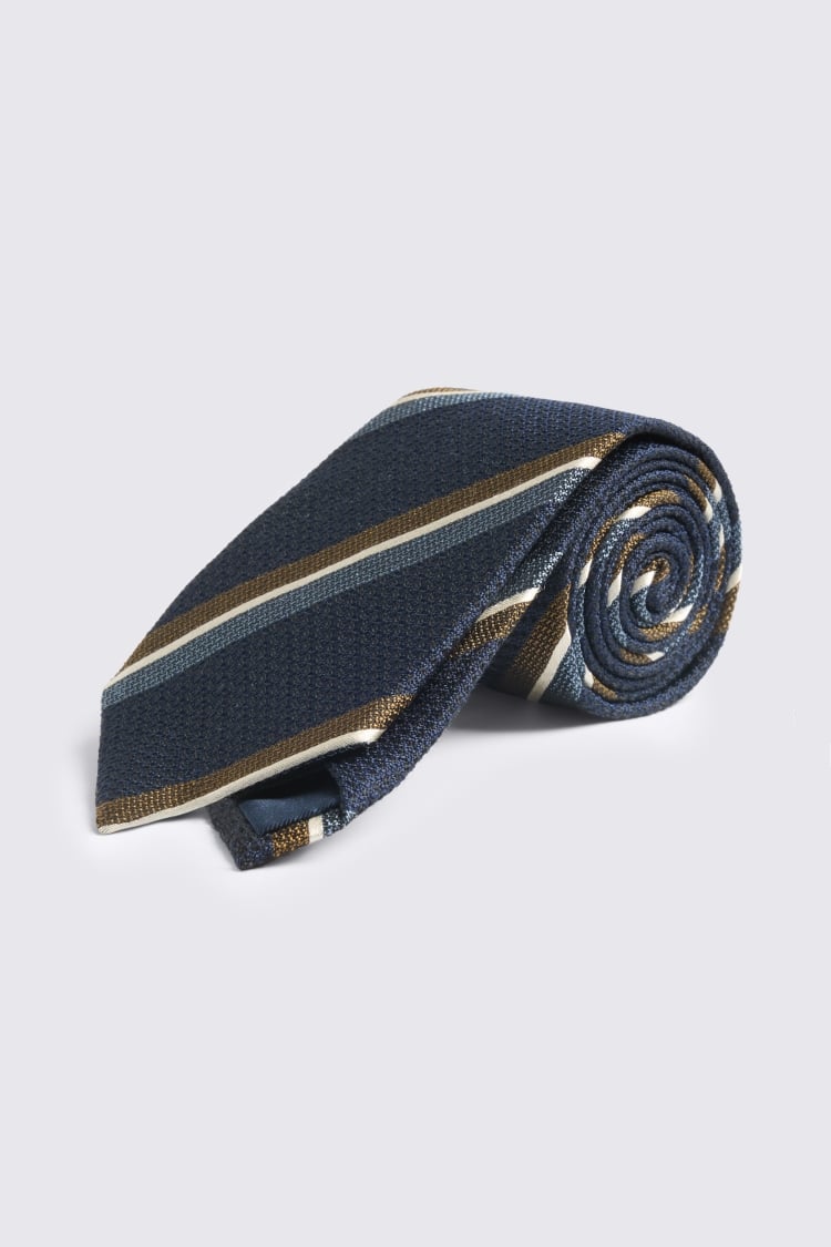 Navy & Bronze Silk Stripe Tie