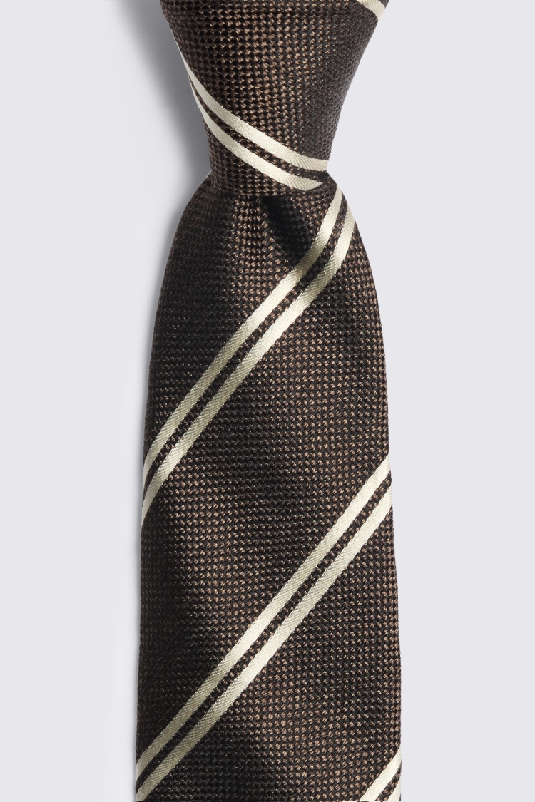 Dark Brown & White Silk Stripe Tie
