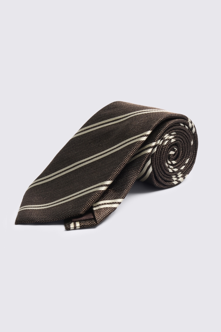 Dark Brown & White Silk Stripe Tie