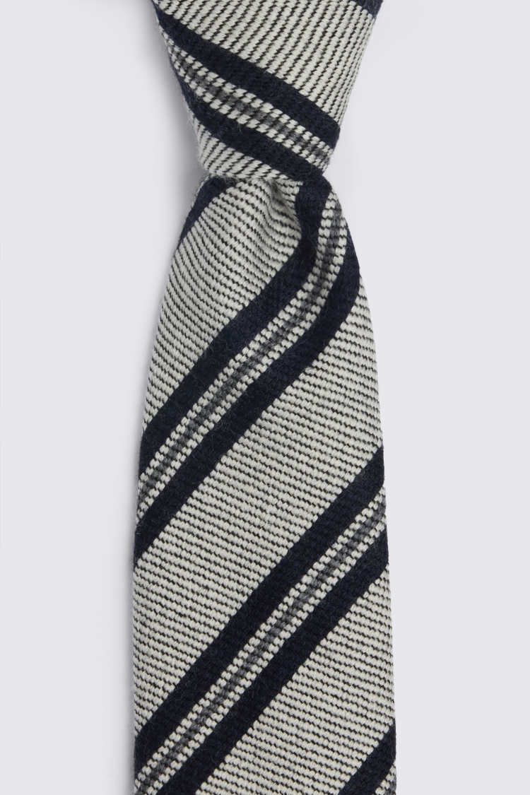 Italian Light Grey & Navy Wool Stripe Tie
