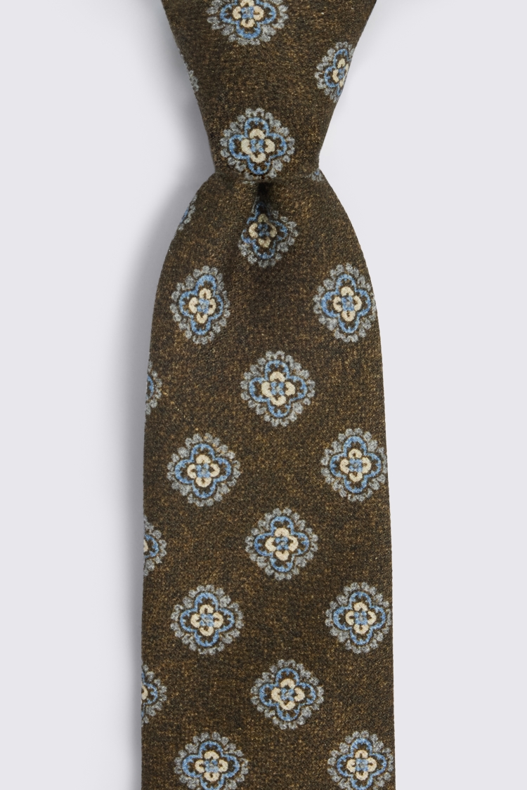 Italian Dark Olive & Blue Silk Medallion Tie