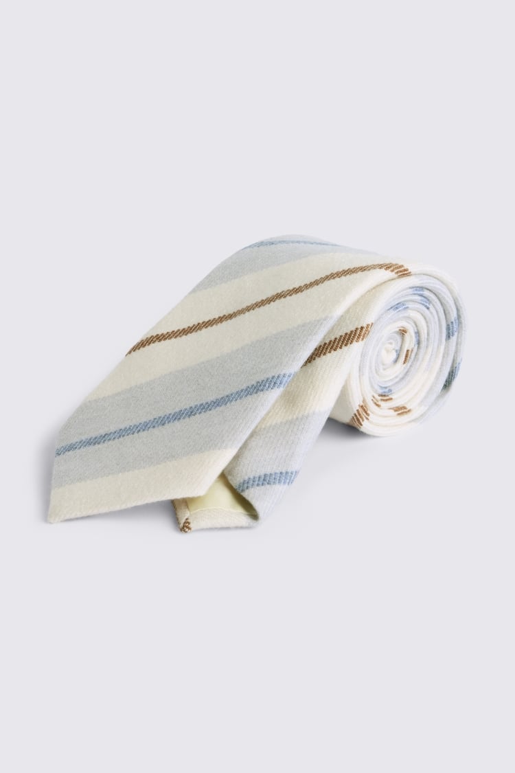Italian Off White & Light Blue Wool Stripe Tie
