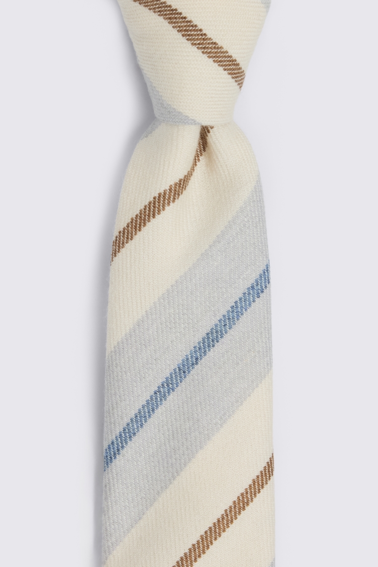 Italian Off White & Light Blue Wool Stripe Tie