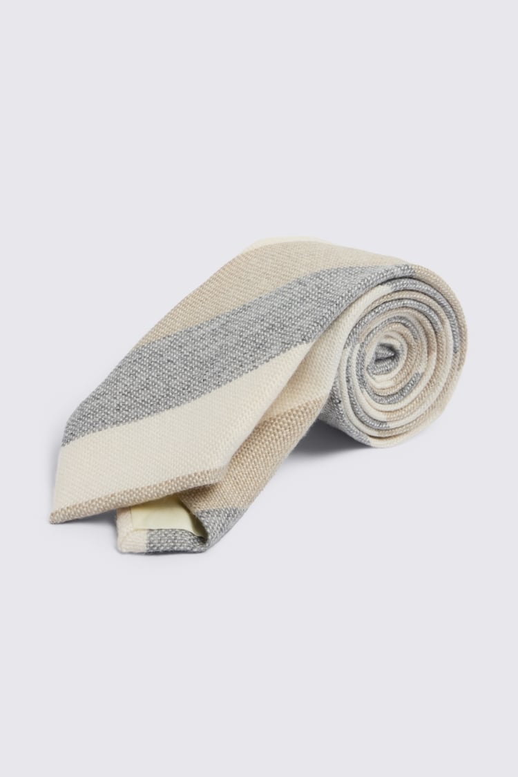 Italian Neutral & Blue Wool Stripe Tie