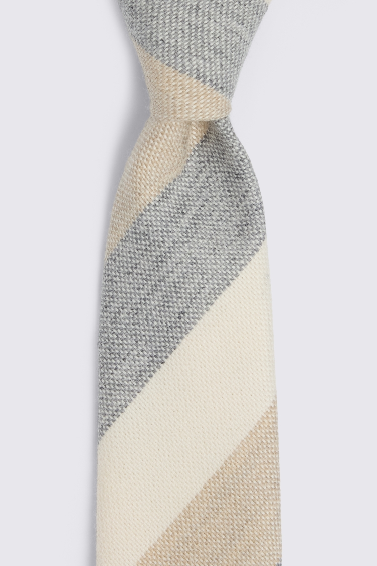 Italian Neutral & Blue Wool Stripe Tie