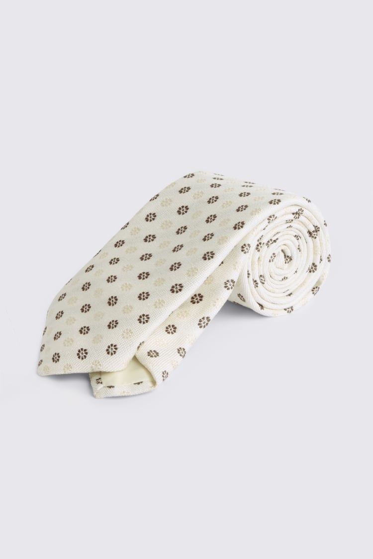 Italian Off White & Dark Brown Medallion Tie