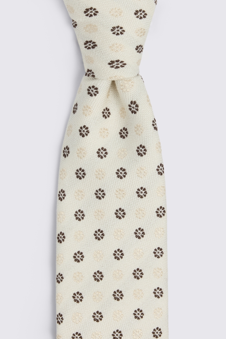 Italian Off White & Dark Brown Medallion Tie