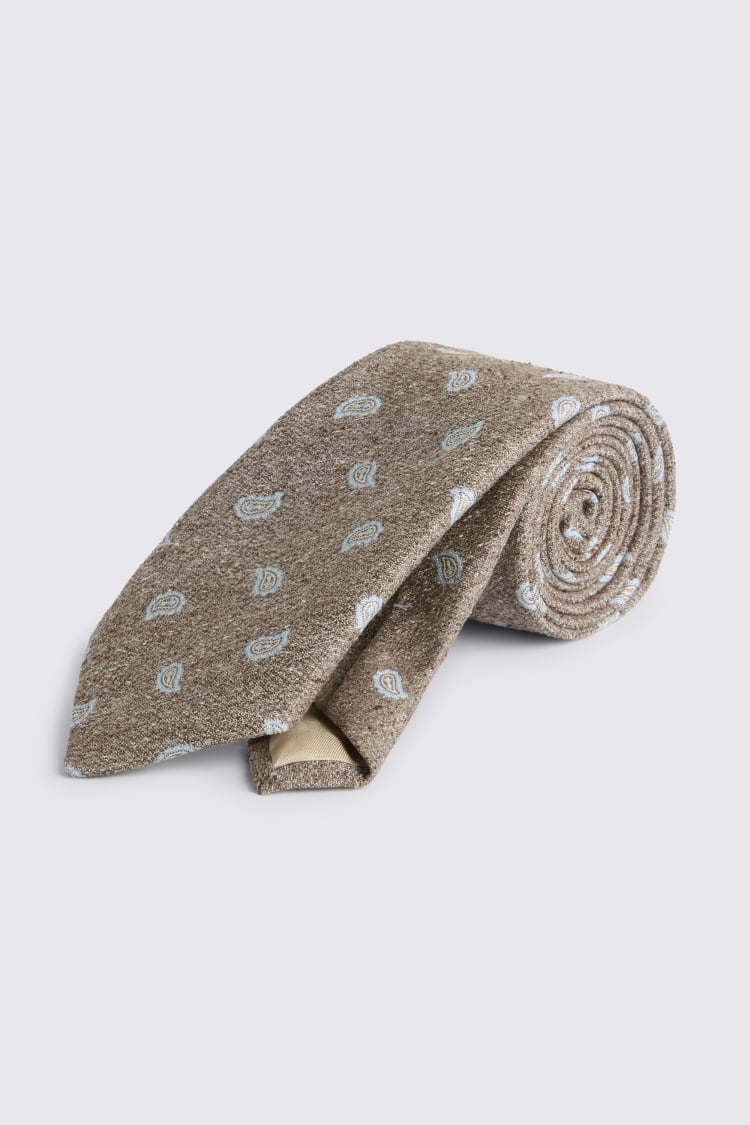 Italian Dark Neutral & Blue Silk Paisley Tie