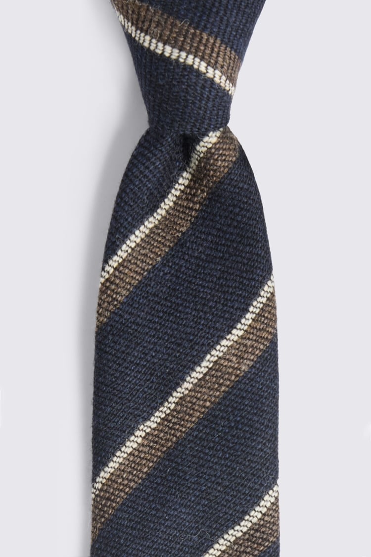 Italian Navy & Neutral Wool Stripe Tie