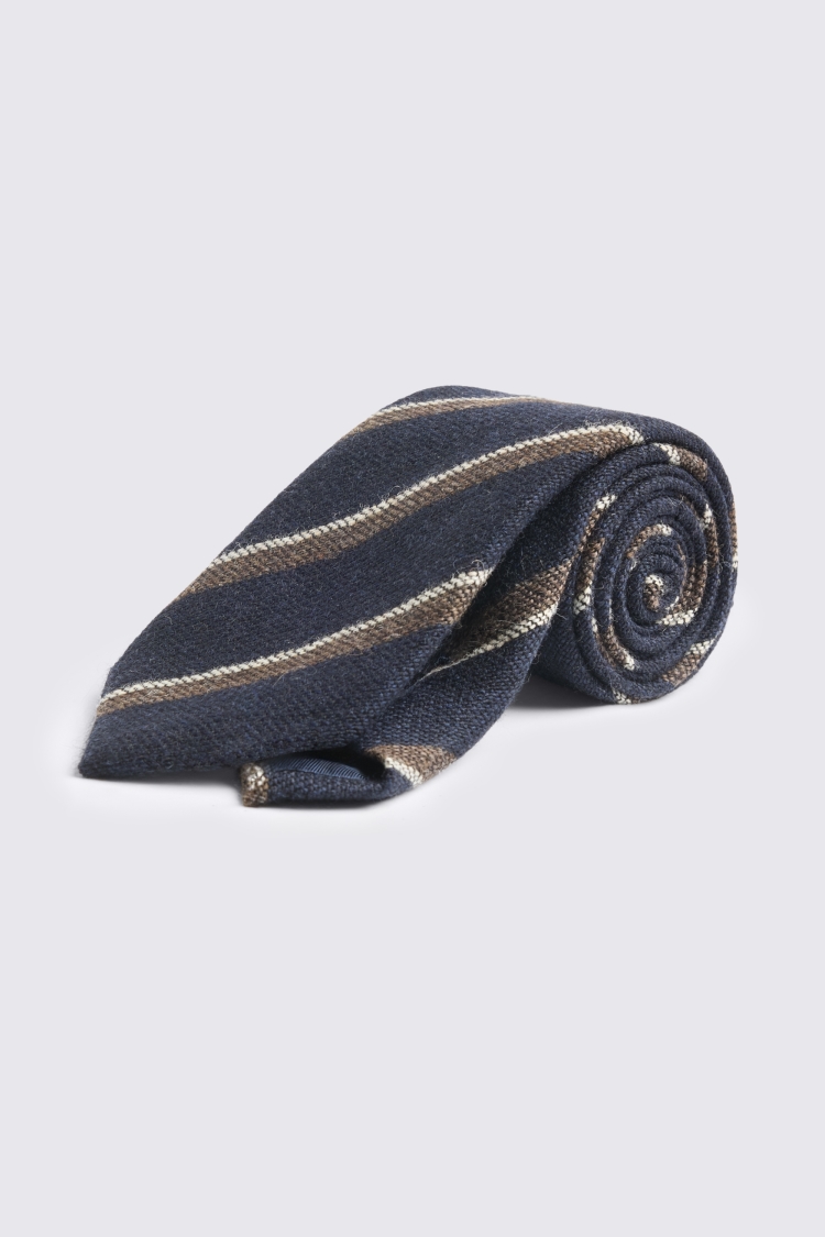 Italian Navy & Neutral Wool Stripe Tie