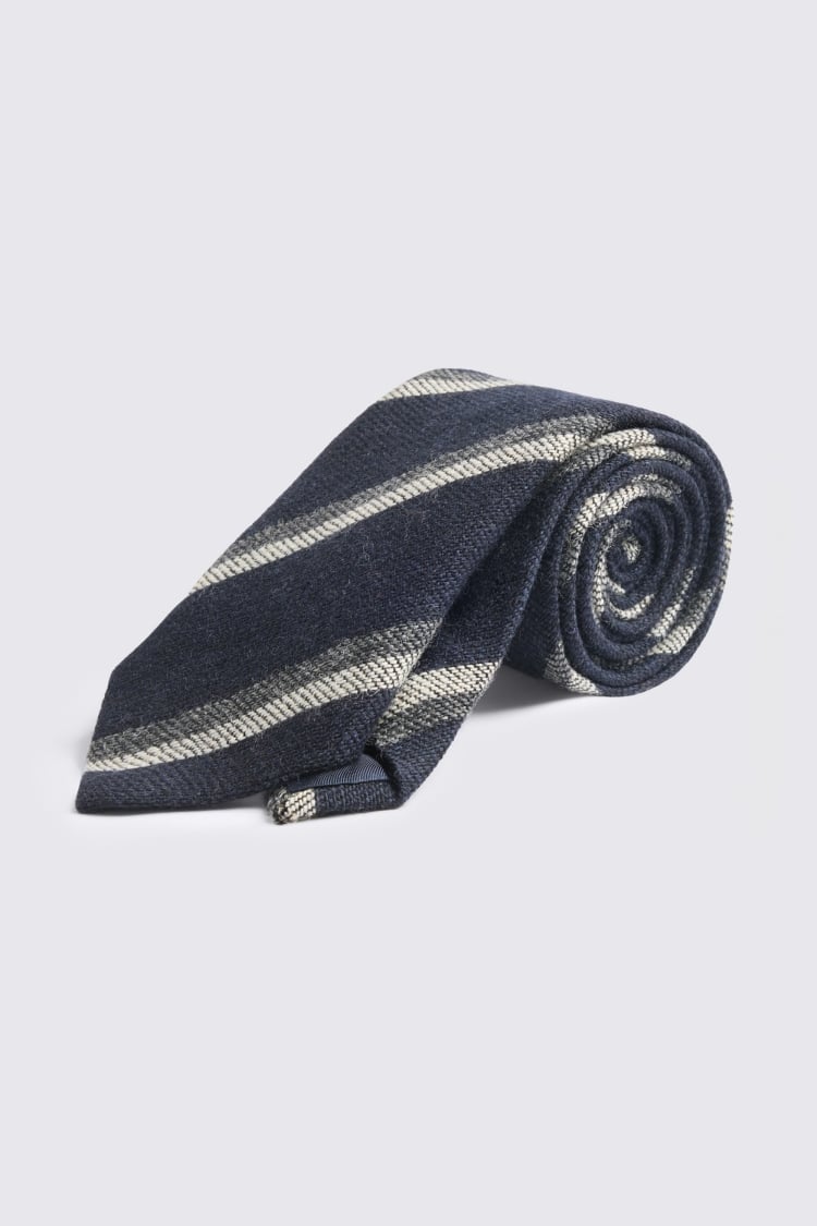 Italian Navy & Grey Wool Stripe Tie