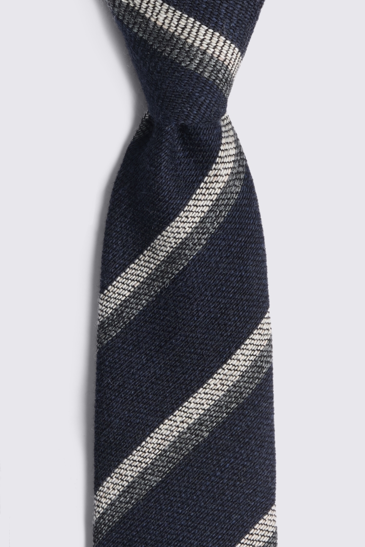 Italian Navy & Grey Wool Stripe Tie